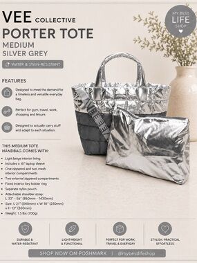 VEE collective PORTER TOTE MEDIUM SILVER GREY